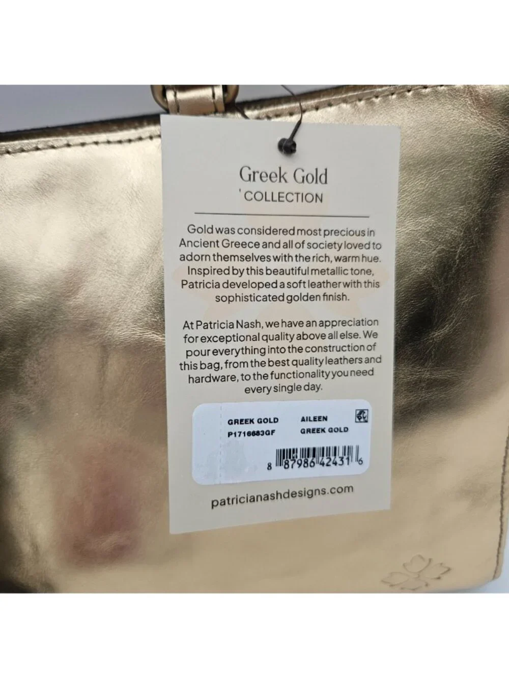Patricia Nash Tote Shoulder Metallic Leather Handbag Aileen Greek Gold Scarf NWT